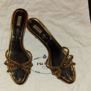 Prada open toed vintage kitten heels with prada dust bag.
